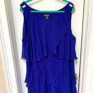 SL Fashions Sleeveless Chiffon Tiered A-Line Dress Royal Blue SIZE 24W